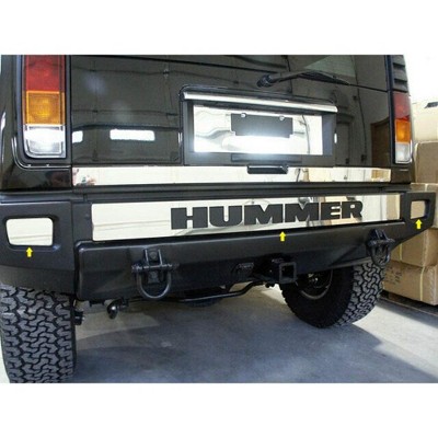 QAA is Compatible with 2003-2009 Hummer H2 3 Piece Stainless Rear Bumper Trim, Includes Cut Out for Hummer Logo HV43012