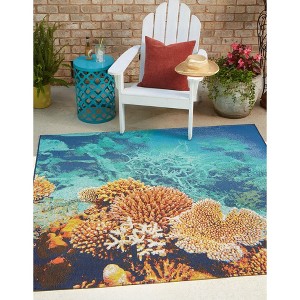 Unique Loom    Outdoor Coastal Ariel Area Rug - 1 of 4