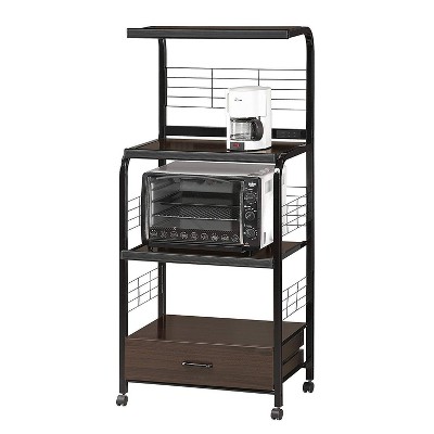 Wood and Metal Kitchen Cart On Casters Brown/Black - Benzara