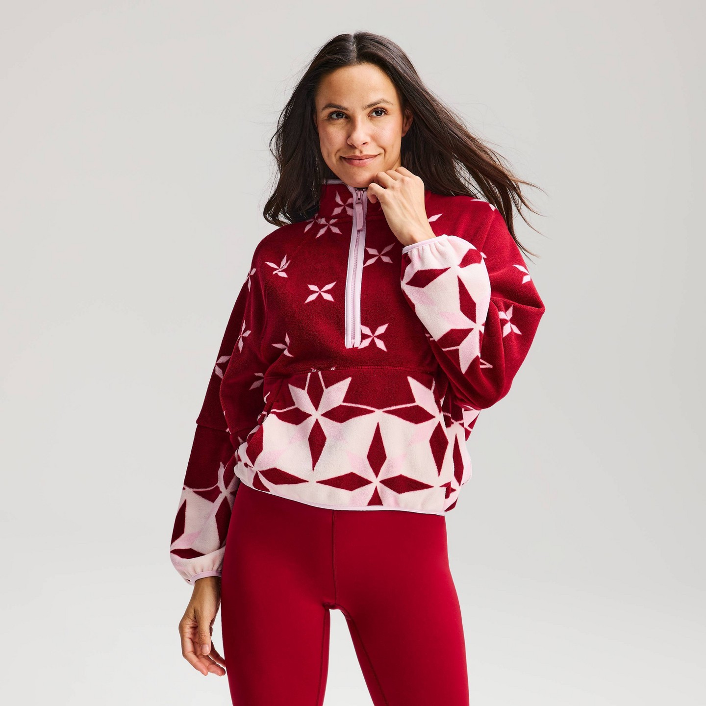 Женская куртка All In Motion Microfleece 1/2 Zip Pullover, цвет: Тёмный красный — фото 1