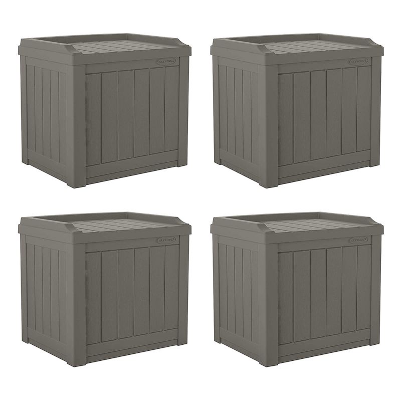 Suncast 22 Gallon Indoor or Outdoor Backyard Patio Small Storage Deck Box with Attractive Bench Seat and Reinforced Lid, Stone (4 Pack), 1 of 8