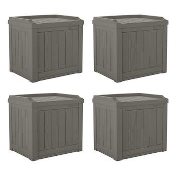 Suncast 22 Gallon Indoor or Outdoor Backyard Patio Small Storage Deck Box with Attractive Bench Seat and Reinforced Lid, Stone (4 Pack)