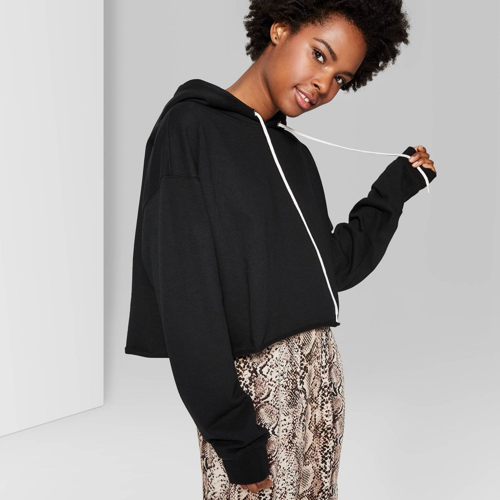 Women's Long Sleeve Cropped Hoodie - Wild Fable Black L