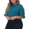 Agnes Orinda Women's Plus Size Glitter Pleated Keyhole Back Star Print Puff Sleeve Blouses - 2 of 4