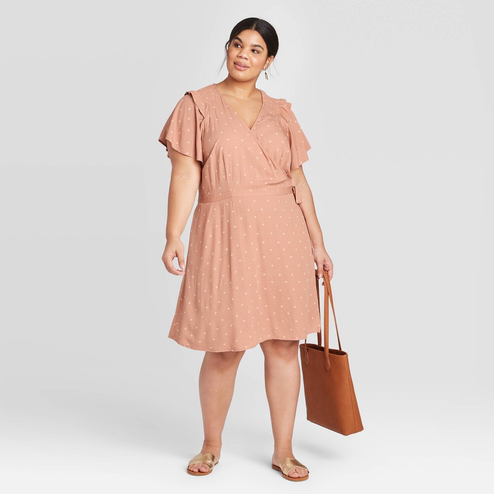 Women's Plus Size Polka Dot Short Sleeve Ruffle Wrap Dress - Universal Thread Pink 1X, Green Pink Blue was $24.99 now $17.49 (30.0% off)