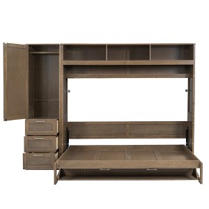 YOOCOZZ Full Size Murphy Bed with Built-in Wardrobe, Drawers, Shelves and Desk Shelf - Natural - 1 of 4
