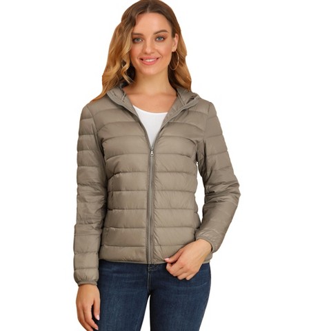 Женская куртка Allegra K Hooded Packable Thickened Short Down Puffer Jacket Khaki Small, цвет: Хаки