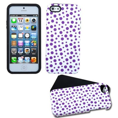 MYBAT For Apple iPhone 5/5S/SE Purple Polka Dots Fusion Hard Hybrid Case Cover