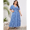 BLUEMING Summer Maxi Dress for Plus Size Women Tie Wasit Surplice Dress Flutter Sleeve A-Line Dress - 3 of 4