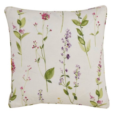 20" Watercolor Floral Stems Pillow Down Filled Off-White - SARO Lifestyle