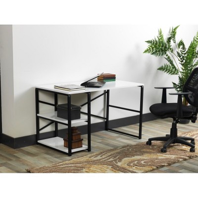 Anybear Black Metal Frame 47" Wooden Top 2 Shelves Writing and Computer Desk