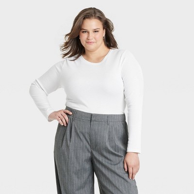 Women's Slim Fit Long Sleeve Ribbed T-Shirt - A New Day™