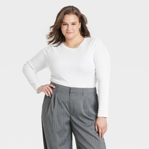 Women's Slim Fit Long Sleeve Ribbed T-Shirt - A New Day™ - 1 of 3