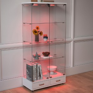 KTMBDW Display Cabinet with Glass Doors, 4-Tier Curio Cabinet with 2 Drawers and Lock, Storage Case for Living Room Bedroom - 1 of 4