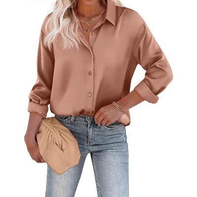 Zeagoo Women's Blouse Satin Silk Shirts Button Down Shirts Casual Loose Long Sleeve Office Work Tunic Tops