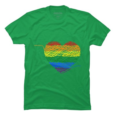 Design by Humans Rainbow Colored String Pride Heart by corndesign T-Shirt - Black - 2x Large