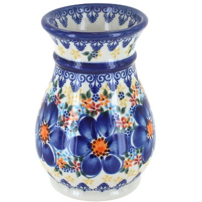 Blue Rose Polish Pottery Blue Dahlia Small Vase