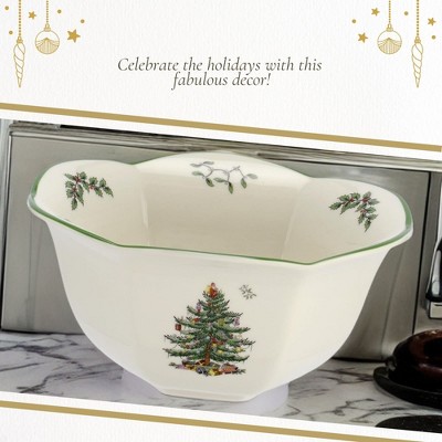 Spode Christmas Tree Hexagonal Ceramic Nut Bowl, 7.5 Inch
