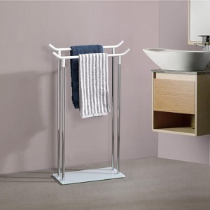 Kings Brand Furniture - Bryant Metal/Glass Free Standing Bathroom Towel Rack Stand, Chrome/White - 1 of 4