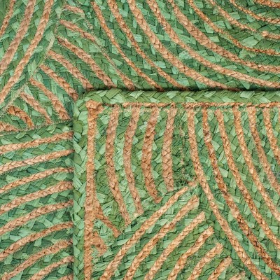 Green and Natural Geometric Handmade Jute Cotton Area Rug 4' x 6'
