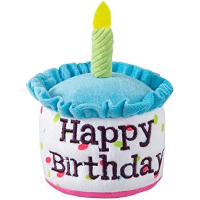 Dog Birthday Cake Toy, Happy Birthday Cake Shaped Squeaky Dog Toys for Small & Medium Dogs Funny Dogs Gifts Plush Dog Party Toys, Small, Blue