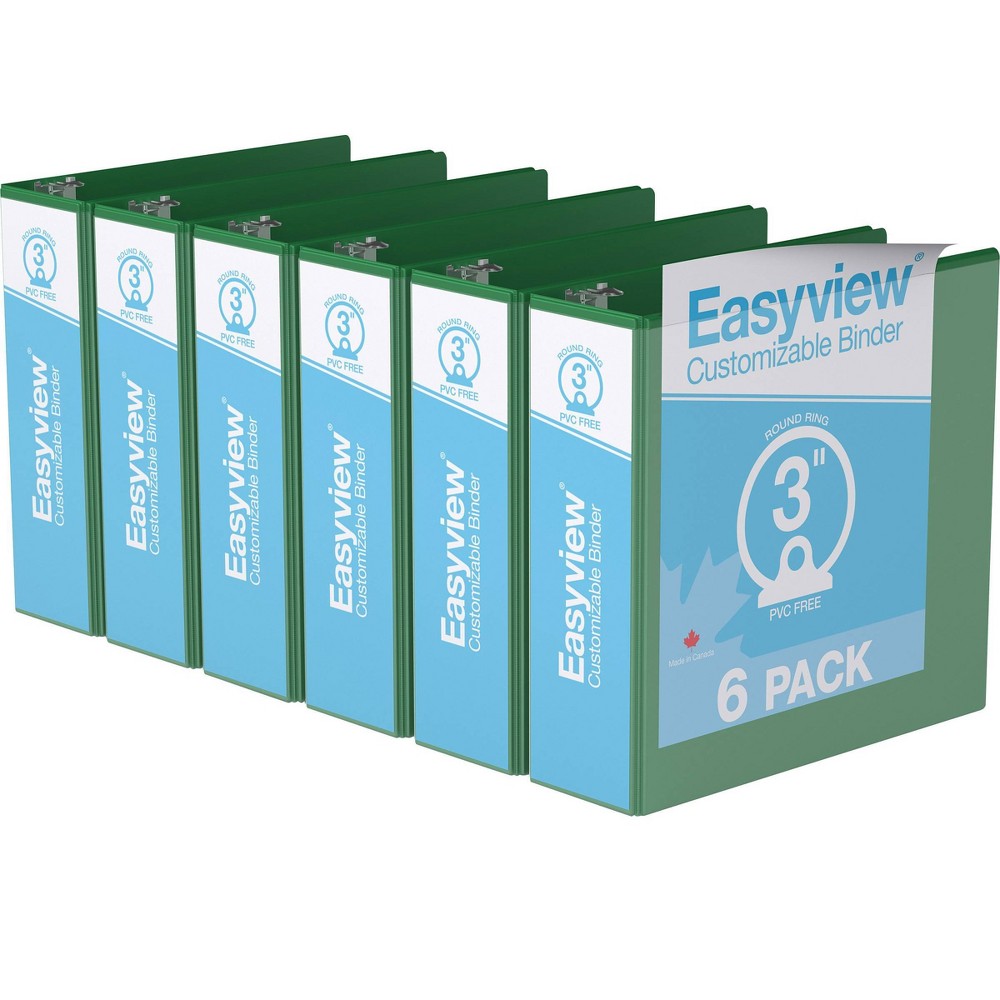 Photos - File Folder / Lever Arch File 3" Premium Round Ring Binder 6pk Customizable View Green - Easyview