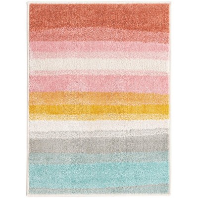 Colorful Multi Stripe Rectangular Kids Rug in Synthetic Material