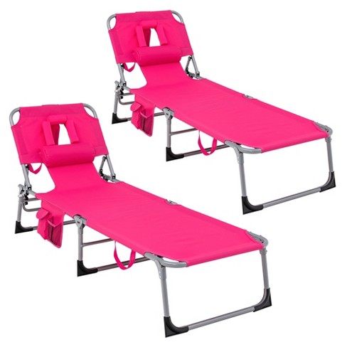 Costway 2 Pcs Outdoor Beach Lounge Chair Folding Chaise Lounge