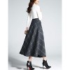 Women's Wool Plaid A-Line Skirt - Winter Warm Elastic Waist Pleated Long Skirt Blue Grey - 2 of 4