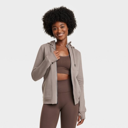 Women's Fleece Full Zip Hoodie - All In Motion™ Gray L : Target