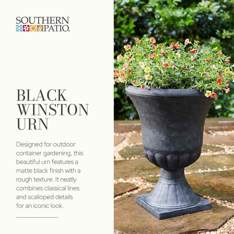Southern Patio EB-029816 Winston 16 Inch Diameter Resin Ceramic Indoor Outdoor Garden Planter Urn Pot for Flowers, Herbs, and Plants, Black (2 Pack), 2 of 7
