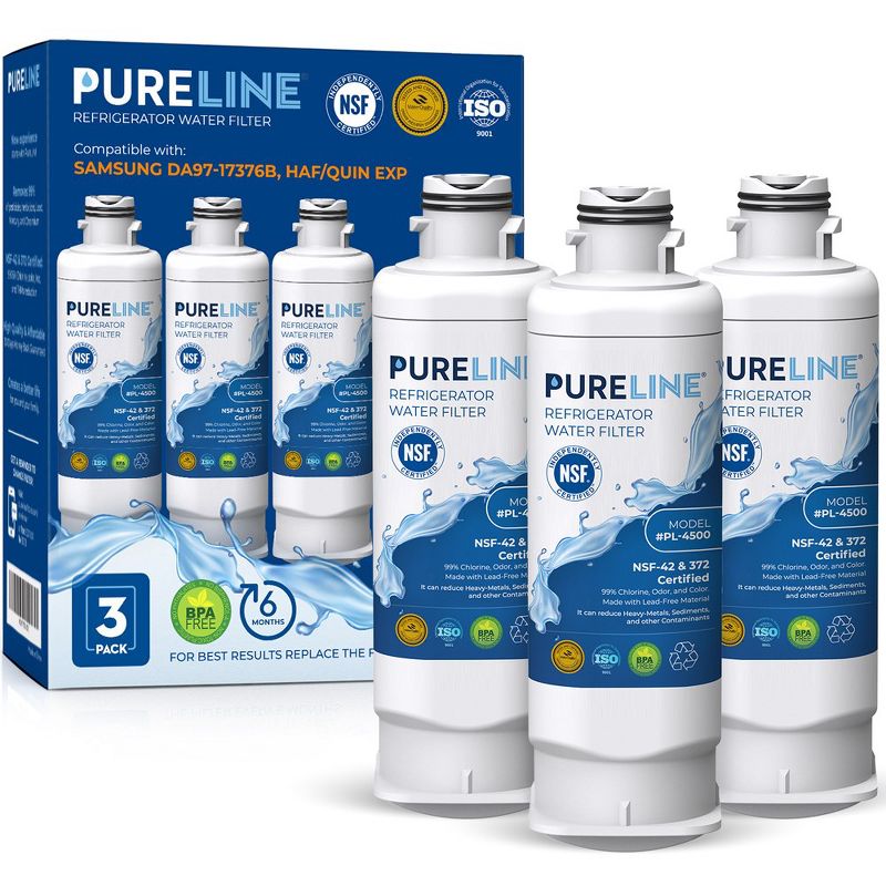 PureLine Samsung DA97-17376B Replacement for HAF-QIN/EXP, DA97-08006C Refrigerator Water Filters (3 Pack), 1 of 6