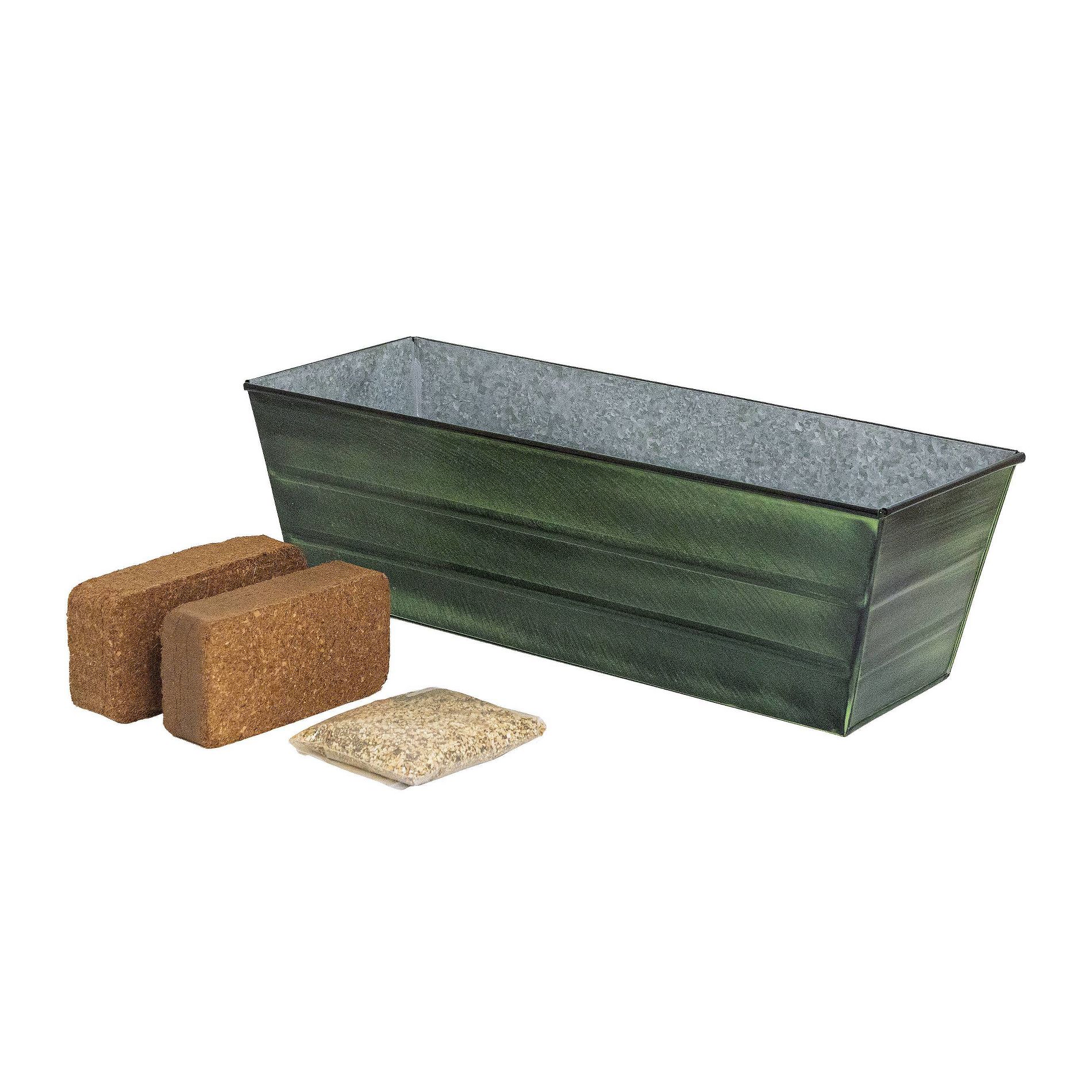ACHLA Designs Rectangular Steel Planter Box: Outdoor, Freestanding, 24"x9.5"x7.5", with Drainage Holes & Coir Brick
