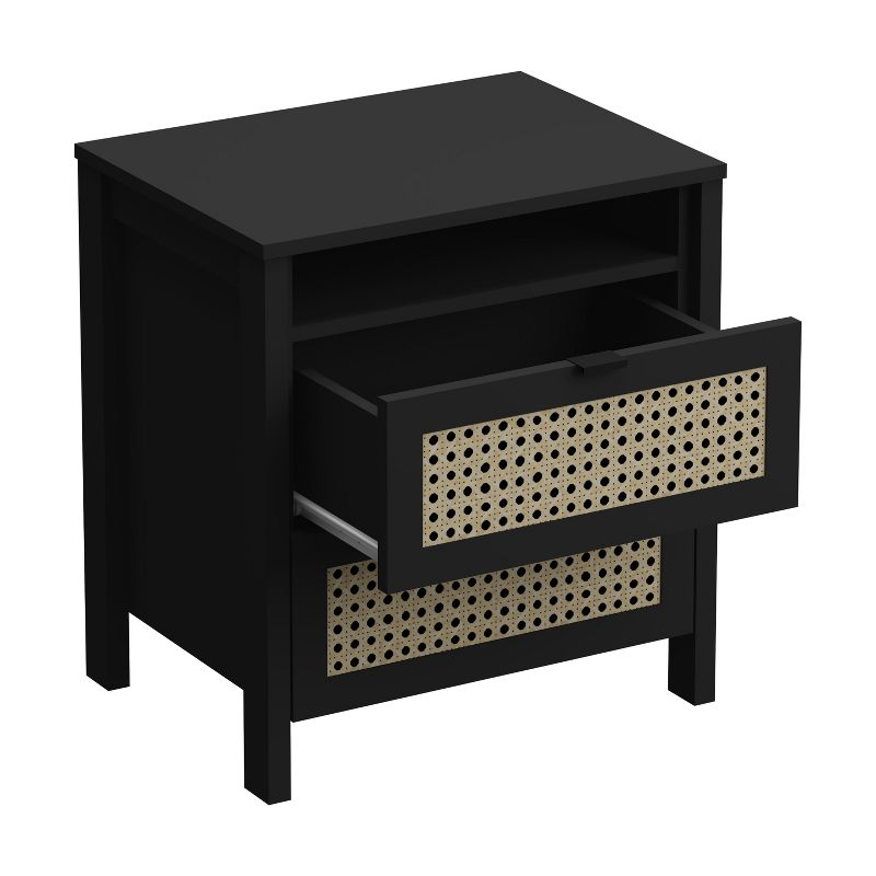 Galano Carnforth 2-Drawer Black Nightstand Sidetable with Laminated Rattan (22.7 in. H x 20.9 in. W x 15.7 in. D), 5 of 12
