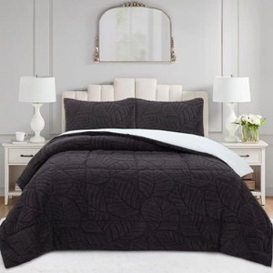 Marcielo 3 PCS Leaf Pattern Jacquard Soft Plush Comforter Set - 1 of 4