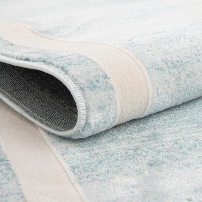 Turquoise and Ivory Rectangular Stain-Resistant Synthetic Rug 4' x 6'