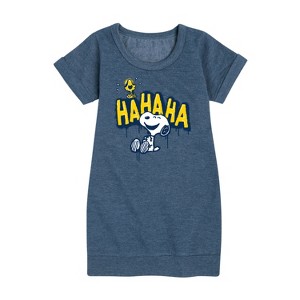 - Peanuts - Ha Ha Graffiti Graphic Short Sleeve Fleece Dress - 1 of 4