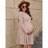 Maternity Sweater Dress Round Neck Long Sleeve Ribbed Knit Midi Dress Baby Shower Photoshoot Khaki L - 4 of 4