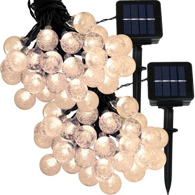 Sunnydaze Outdoor Hanging 30 Count Solar Powered LED Globe Patio Deck Railing String Lights - 20' - Warm White - 2pk