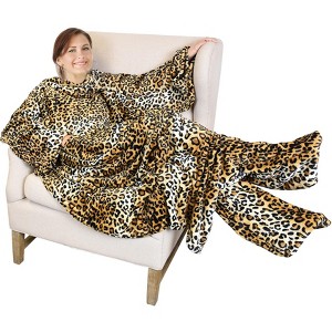 Catalonia Adult Wearable Fleece Blanket Snuggie with Foot Pockets, Super Soft Micro Plush Wrap Blanket Long Robe Loungewear, Cozy Gift for Woman Man - 1 of 4
