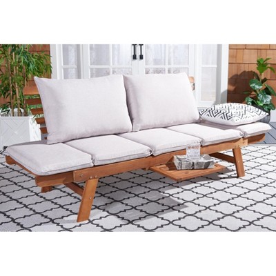 Emely Natural Wood Outdoor Daybed with Light Grey Cushions
