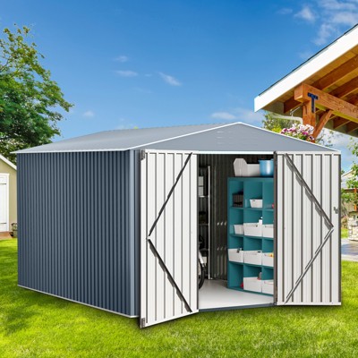 10 x 12 FT Outdoor Storage Shed, Metal Garden Shed with Updated Frame Structure, Tool Sheds for Backyard Garden Patio Lawn,Gray