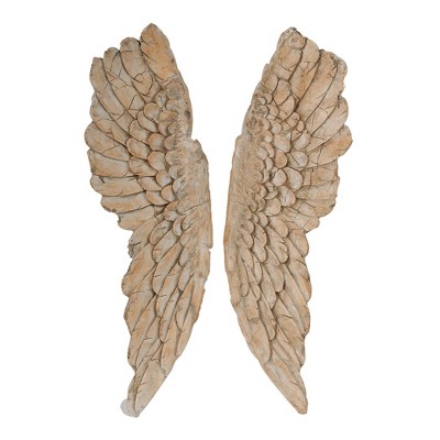 Natural Wood Angel Wings Wall Mounted Figurine Set