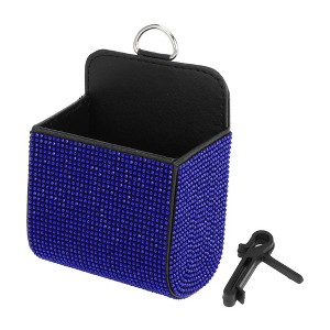 Unique Bargains Universal Car Trash Can Hanging Trash Bin Faux Leather Rhinestones 1 Pc Black Blue - 1 of 4