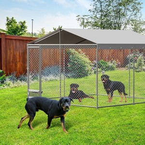 Acekool Outdoor Dog Kennel, 10x10FT Large Metal Dog House with Feeding Door & Waterproof UV Roof for Yard or Garden - 1 of 4