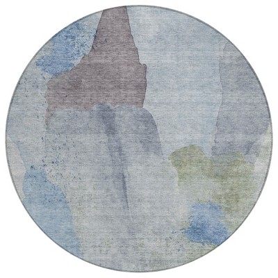 Denim Blue And Gray Abstract Washable Indoor Outdoor Area Rug