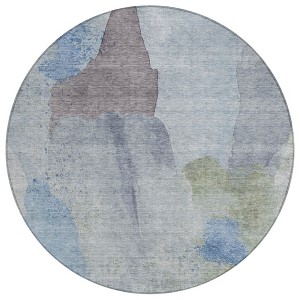 Denim Blue And Gray Abstract Washable Indoor Outdoor Area Rug - 1 of 4