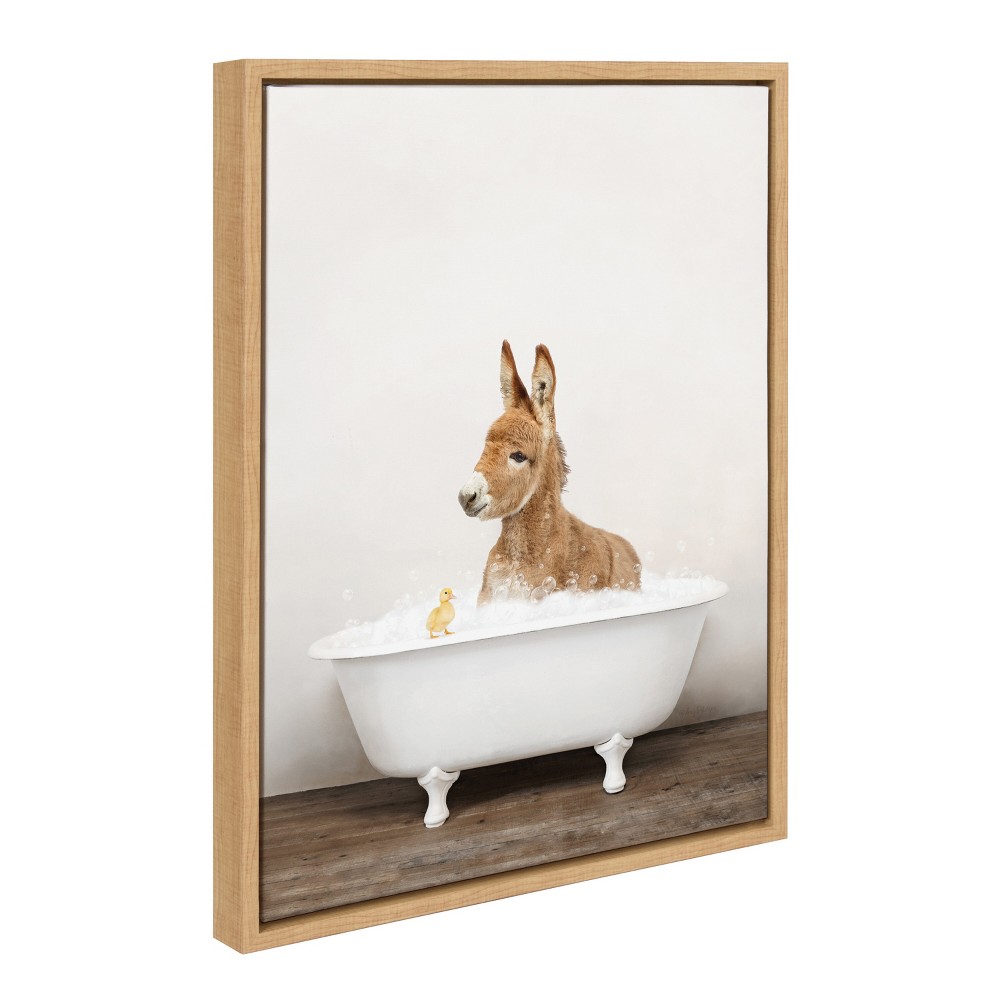 Photos - Other Decoration 18" x 24" Sylvie Baby Donkey in Rustic Bath Framed Canvas by Amy Peterson Natural - Kate & Laurel All Things Decor