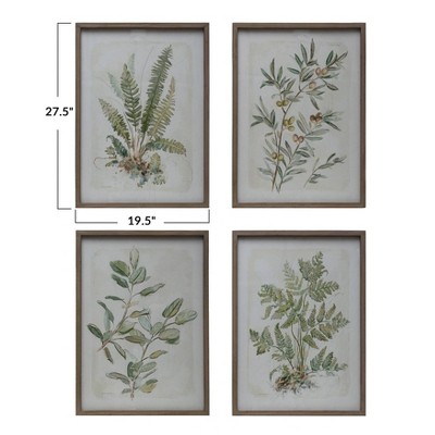 Set of 4 Green Botanical Prints in Brown Wood Frames