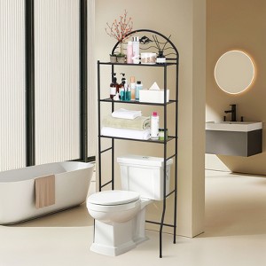 3 Tier Over The Toilet Storage Shelves, Bathroom Organizer Racks Over Toilet, Freestanding Above Toilet Shelves, Narrow Towel Racks, Black - 1 of 4